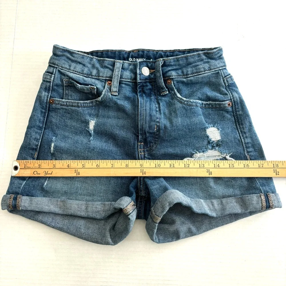 Old Navy O.G. Straight Cuffed Jean Shorts‎ High Rise Stretch Distressed Size 0